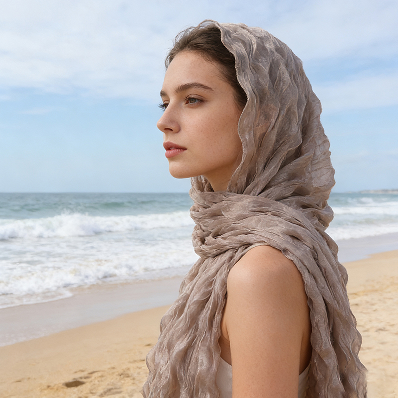 Hijabs à bords ondulés pour femmes, couleur unie, foulard léger froissé, écharpe douce et extensible, châle respirant, turban hijab pour femmes