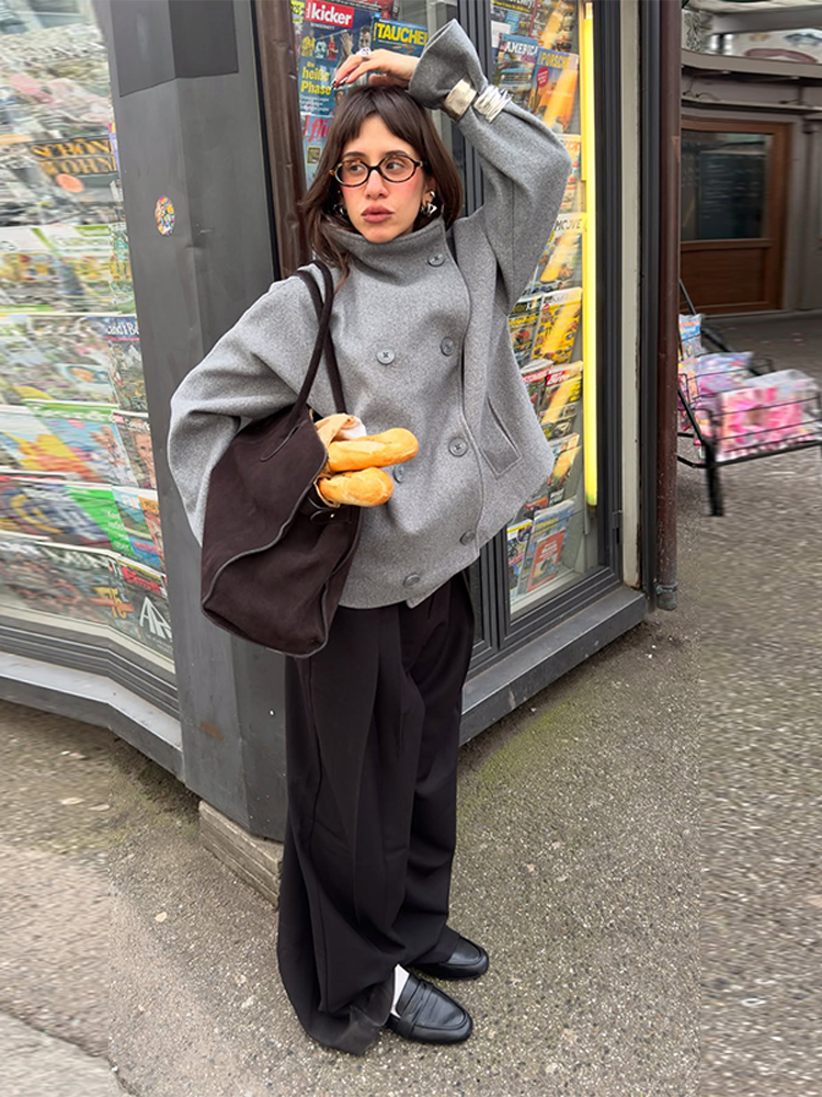 Manteau élégant pour femmes, col montant haut, manches longues, Double boutonnage, couleur unie, mode automne 2025, haut pour dame de rue