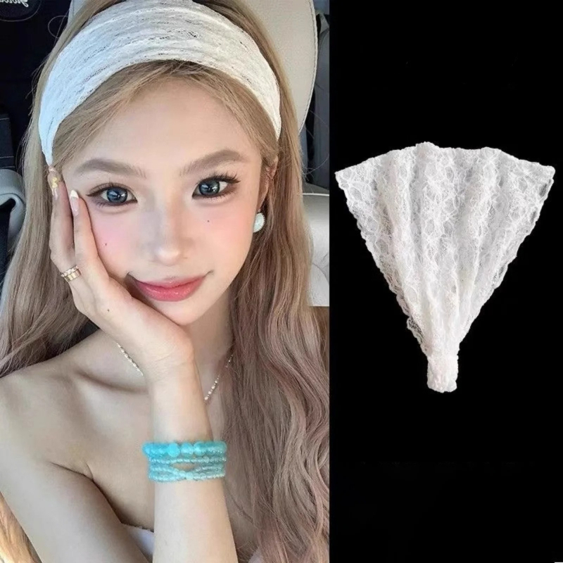 Foulard triangulaire en dentelle élégante pour femmes, 1 pièce, blanc, dentelle florale transparente, bandana pour cheveux, bandeau élastique doux, accessoire de mode pour cheveux