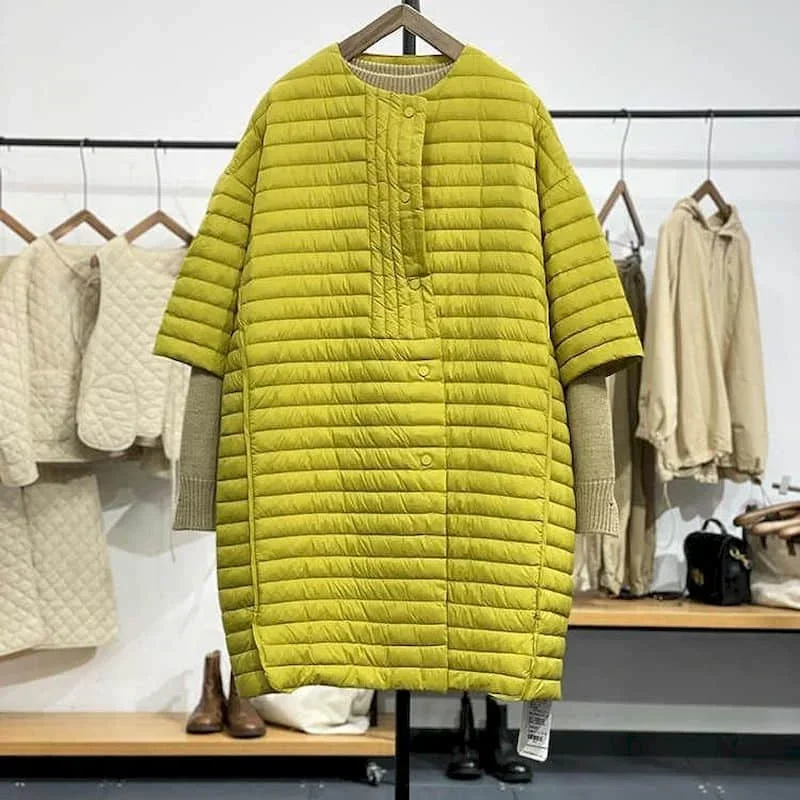 Doudounes matelassées légères pour femmes, Doudounes respirantes, Combinaison mi-longue, Quart de manches, Vêtements d'hiver vintage décontractés, At