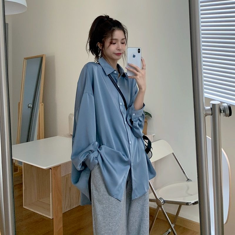 Chemise surdimensionnée pour femmes, chemisiers élégants, manches lanternes, chemise blanche, manteau Shir mi-long, tunique pour femmes, printemps été 2021