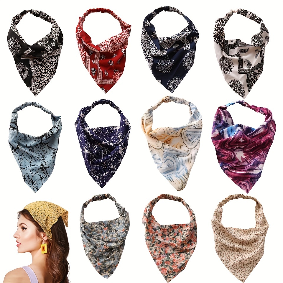 Lot de 4 bandeaux triangulaires tendance en mousseline, élastiques, pour le sport, à motifs floraux mignons
