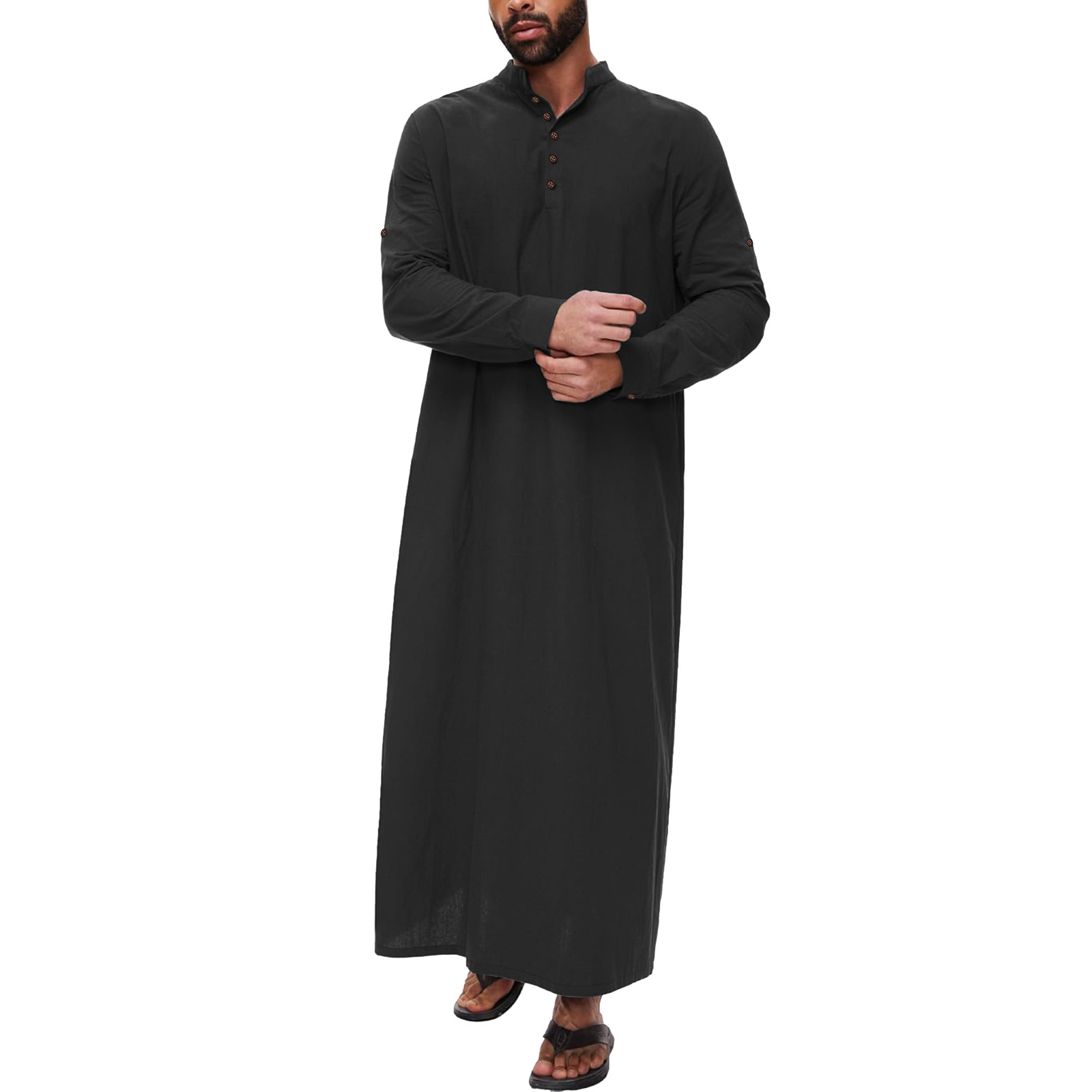 Abaya longue en lin de coton arabe pour hommes, poches musulmanes, Jubba Thobe, Kamis islamiques, document solide, Robe adulte, zones me S-XXXL