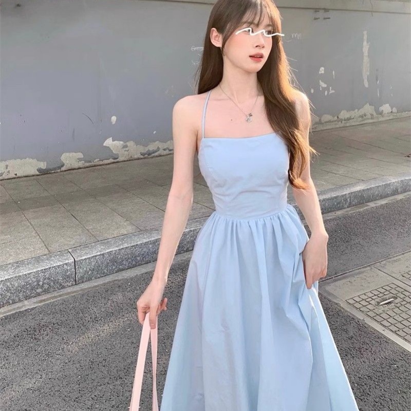Robe longue décontractée d'été pour femme, sexy, à col carré, dos nu, coupe trapèze, style nuisette, colorée