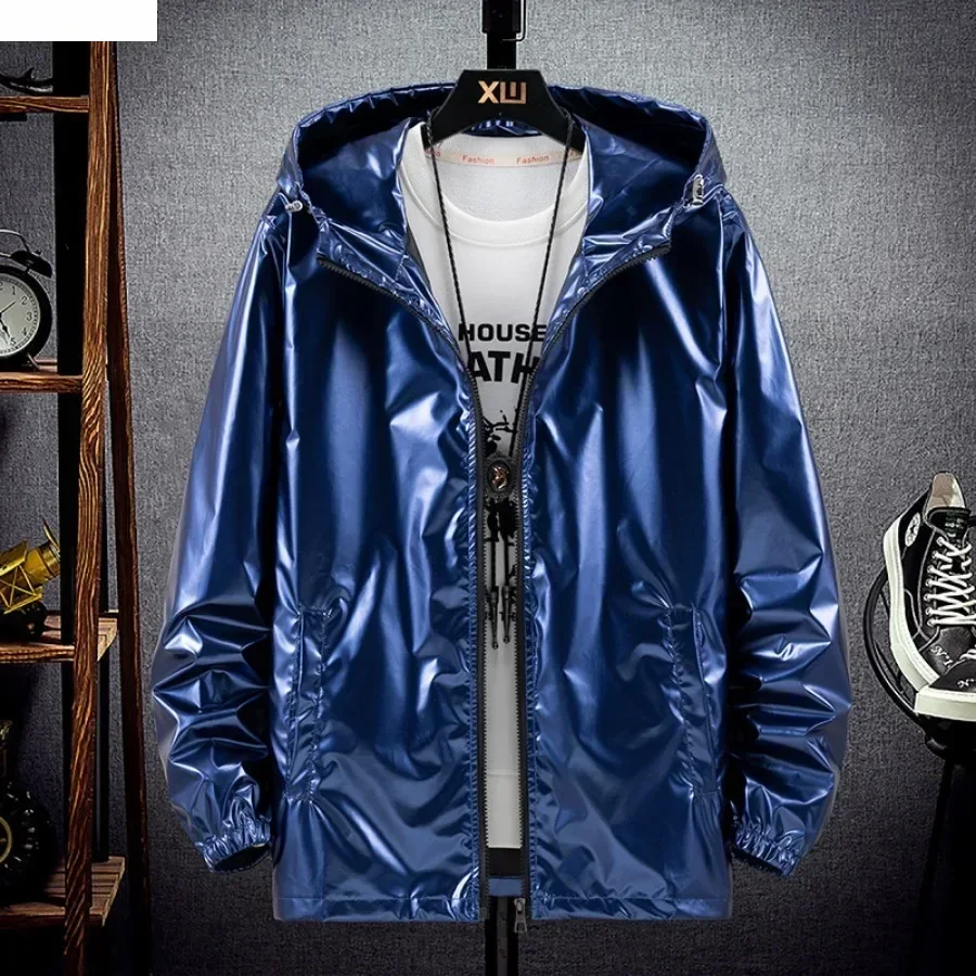 Vestes à capuche pour hommes, Surface brillante, randonnée, pêche, Sport de plein air, coupe-vent, manteaux de Style fin, tendance, vêtements pour hommes 7XL