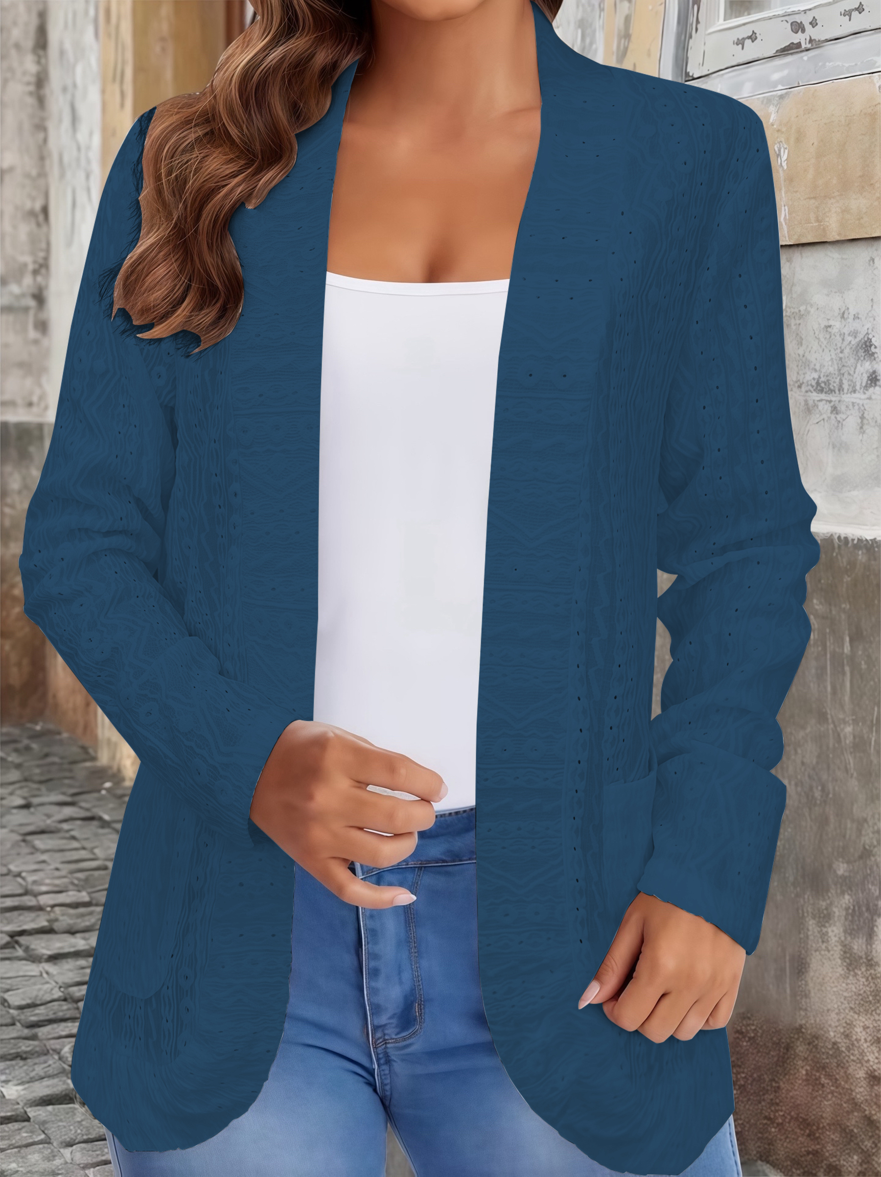 Cardigan ouvert sur le devant grande taille – Veste transparente légère avec poches, vêtements d'extérieur chics d'automne pour femmes