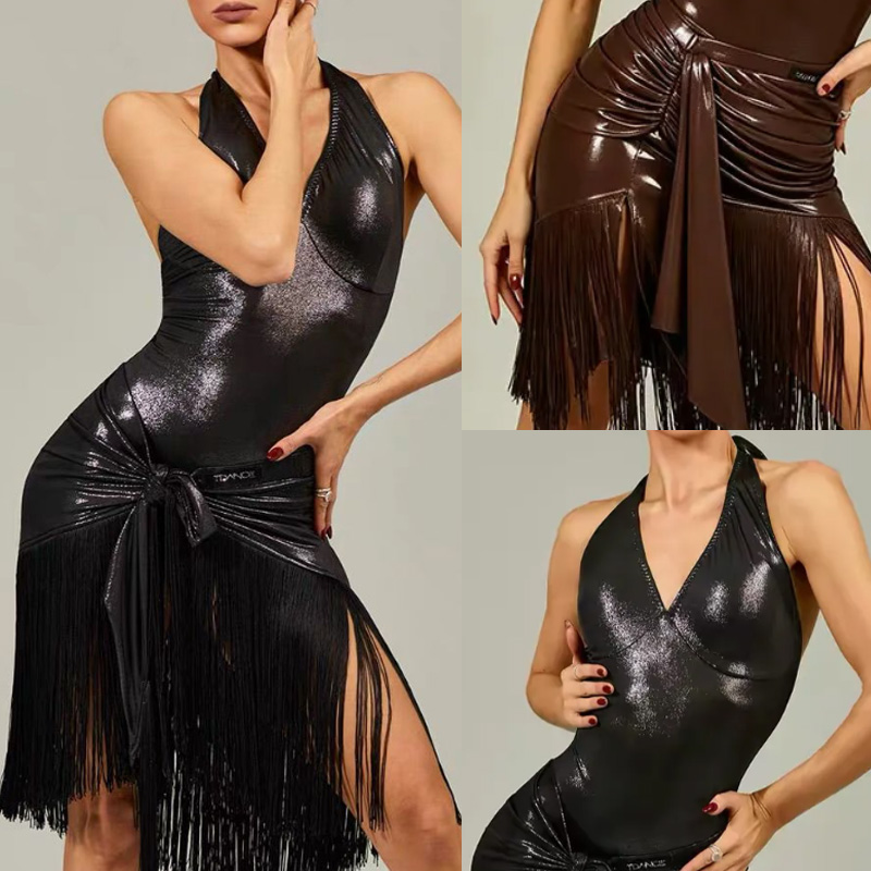 Robe de danse latine pour femmes, haut sans manches, ensemble jupe à franges, Salsa Samba Rumba, vêtements professionnels pour compétitions de danse
