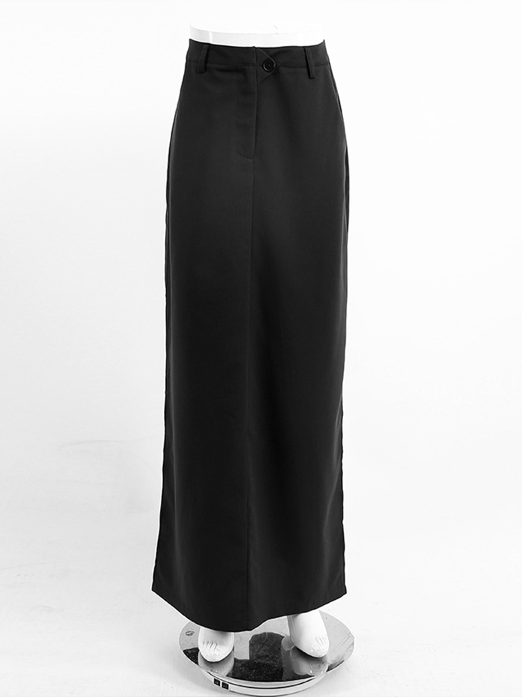 Black adt-Jupe trapèze longue pour femme, élégante, avec poche, fermeture éclair, été