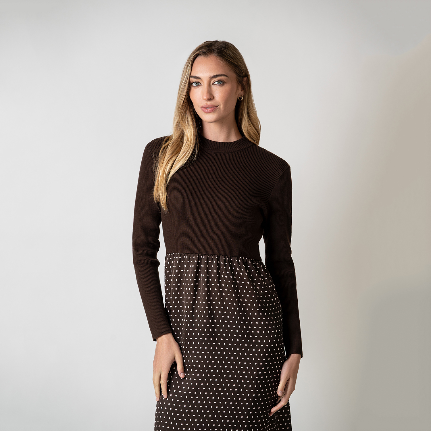 Robe patchwork en satin à pois et tricot pour femmes AP AW26