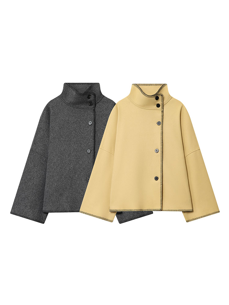 HH automne femmes mode contraste manteaux ample décontracté surdimensionné vestes col roulé à manches longues veste haute rue dame vêtements d'extérieur
