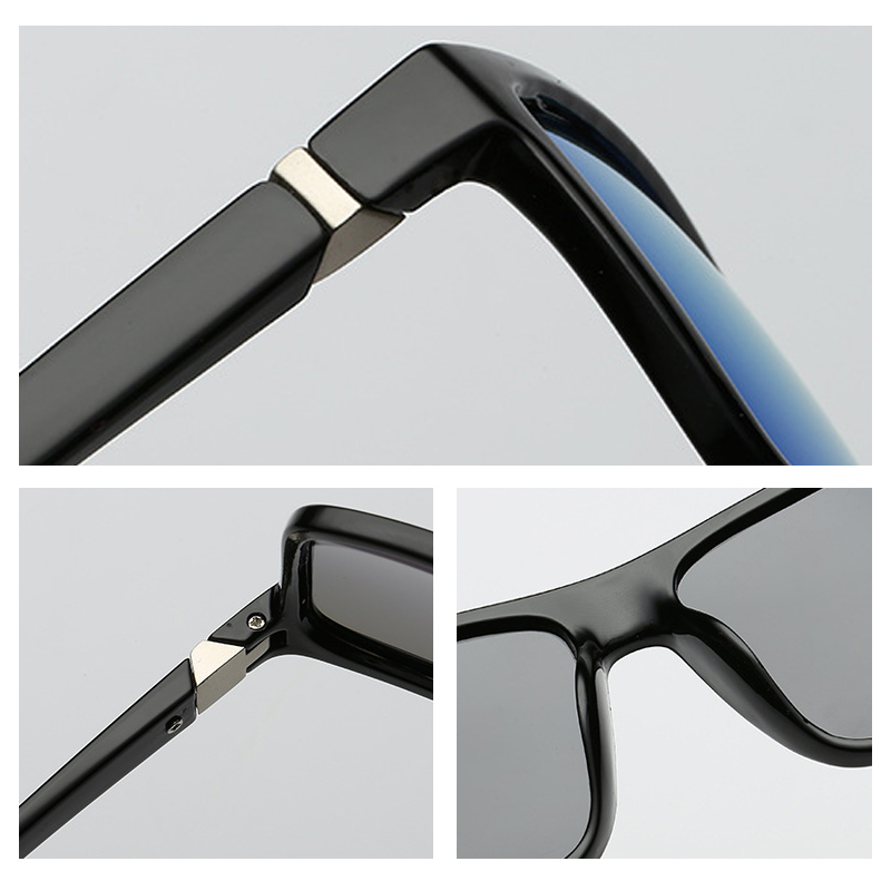 Lunettes de soleil polarisées carrées noires classiques pour hommes, miroir de mode bleu, unisexe, Vintage, Anti-éblouissement, nuances de conduite UV400