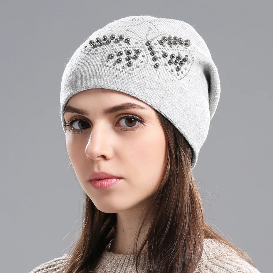 Femmes hiver chapeaux laine tricot bonnet chapeau épais chaud Double couche mode crâne casquette