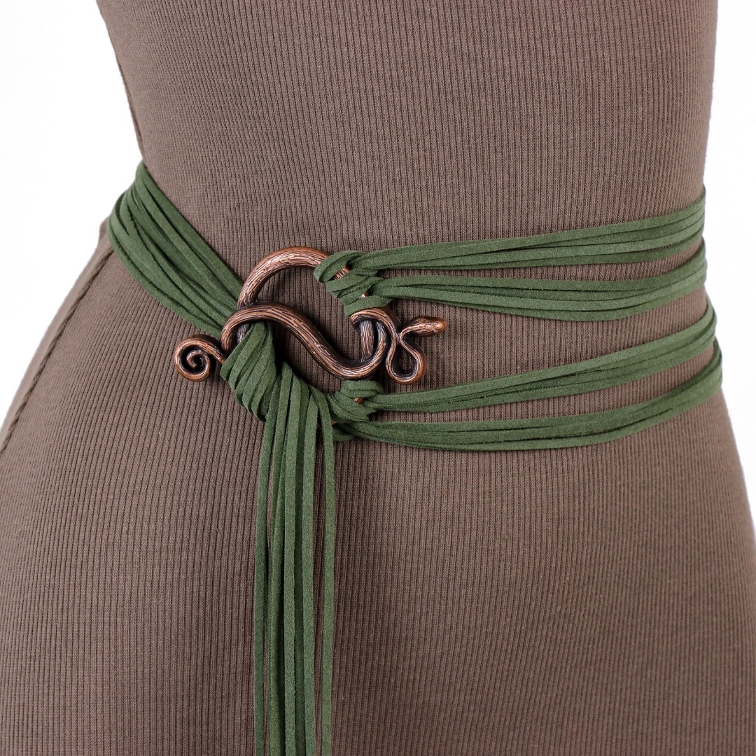 Ceinture en cordon vert médiévale Viking - Ceinture à boucle en nœud celtique pour costumes Renaissance et LARP