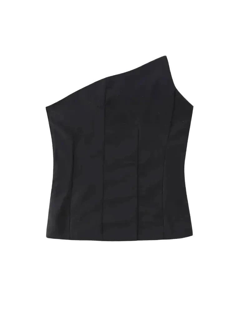 Hauts bustier asymétriques pour femmes, dos nu Sexy, fermeture éclair latérale, Camis féminin, mode