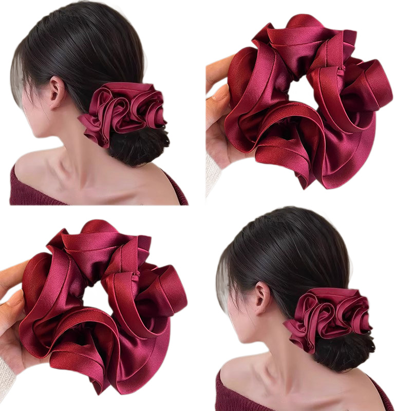 Scrunchie extra-large en satin rose |   Nouvelle Élastique à Cheveux Élégante Style Coréen 2026 pour Chignon
