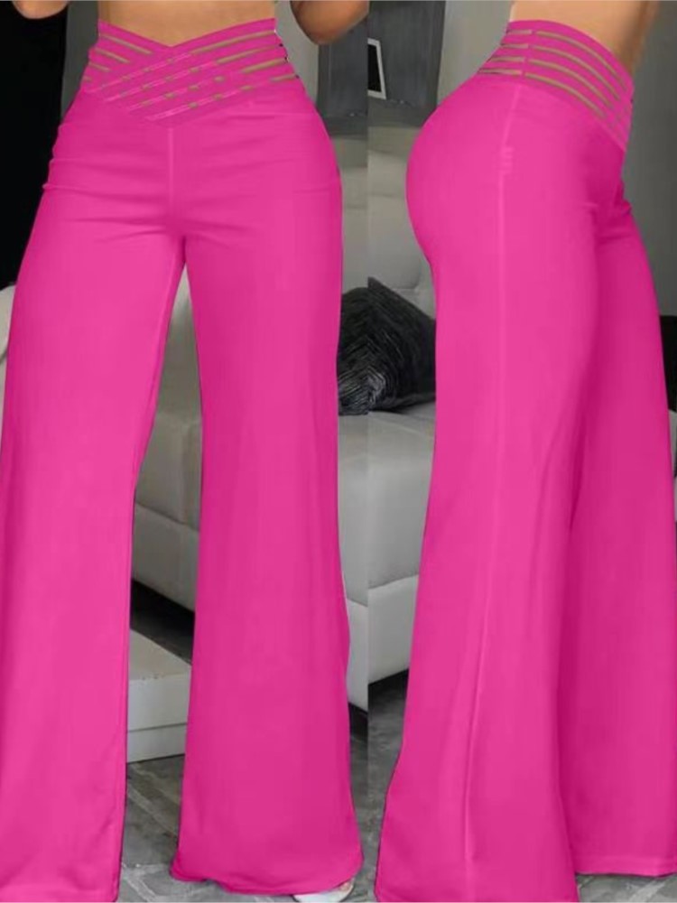 Pantalon évasé à jambes larges pour femmes, décontracté, croisé, en maille transparente, taille haute, Y2k, Streetwear, pantalon de travail élégant, printemps 2024