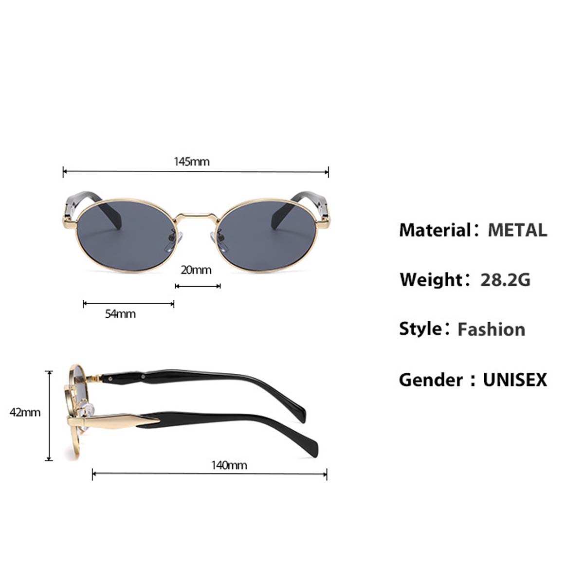 Lunettes de soleil ovales en métal pour hommes et femmes, lunettes de soleil à monture ronde, nuances rétro, lunettes unisexes, UV400, design de marque de luxe