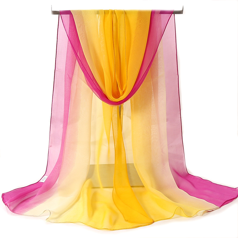 Foulard en mousseline de soie pour femmes, quatre saisons, fine, douce, imprimé dégradé, Georgette, châles, longs enveloppements, Hijab de plage, protection solaire