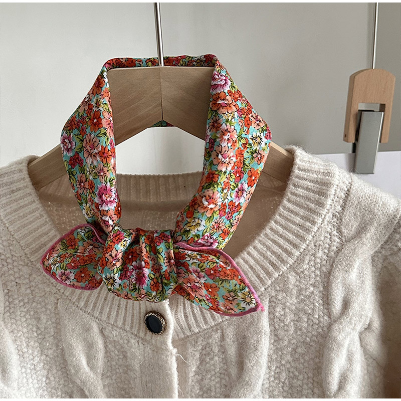 Nouveau foulard carré pour femme, imprimé floral vintage, en coton doux, décoratif, fin, printemps-été, style bohème, polyvalent
