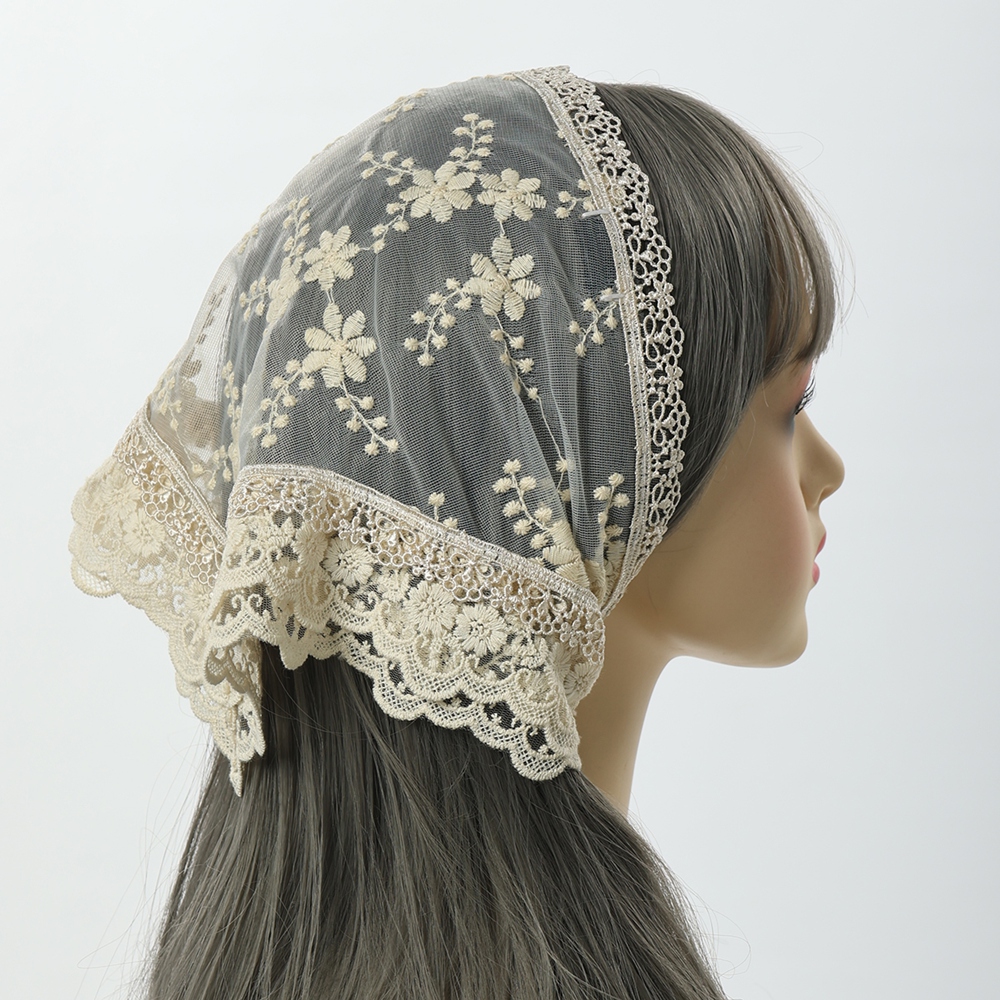 Foulard de tête Lolita Vintage, Triangle en dentelle brodée, couvre-chef pour femmes, coiffure