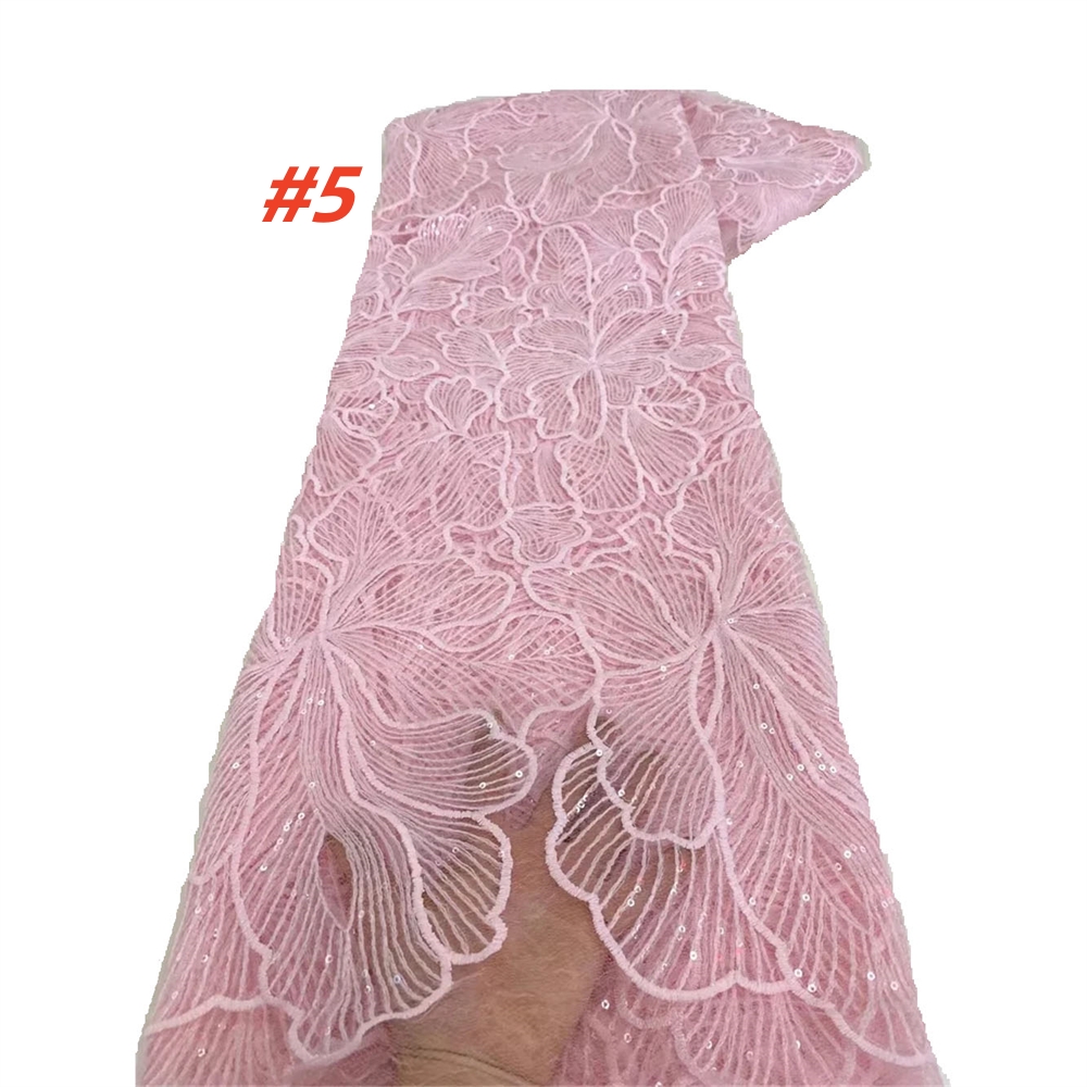 Tissu de dentelle africaine à sequins en tulle français rose 2026 – Tissu de dentelle nigérian brodé pour femmes, idéal pour les mariages et les fêtes