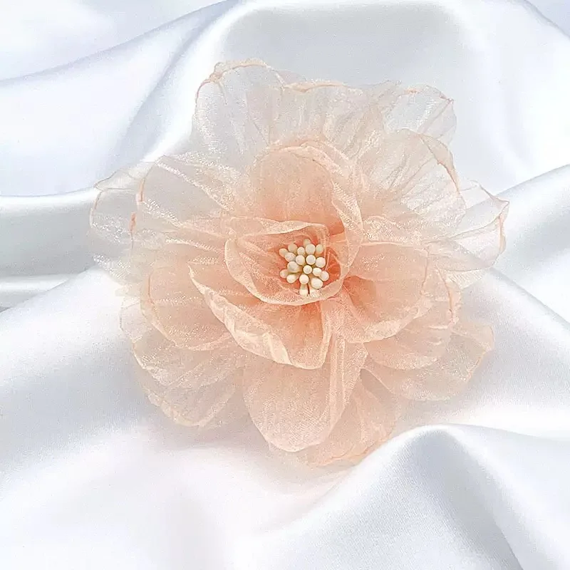 Fleurs en satin et organza de 9 cm pour accessoires de coiffure DIY, fleurs en tissu, fleurs en mousseline, accessoires pour cheveux sans pinces, nœuds, lot de 5 pièces