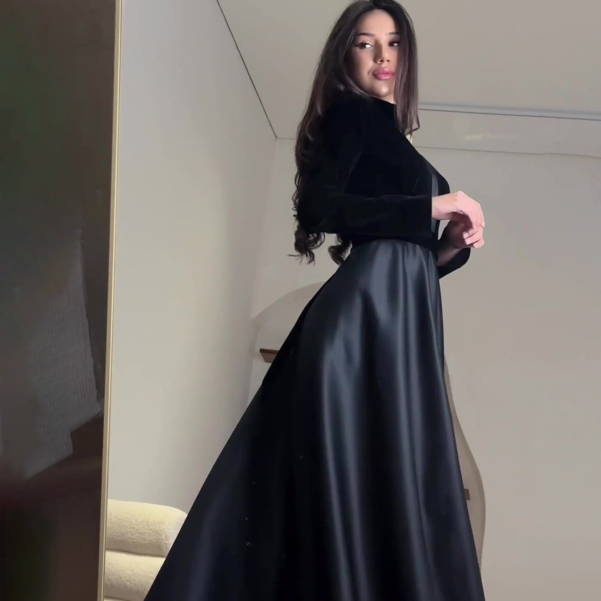 Velours mince Sexy taille robe pour les femmes décontracté solide à manches longues musulman Abayas noir robes musulmanes fête robes de soirée nouveau