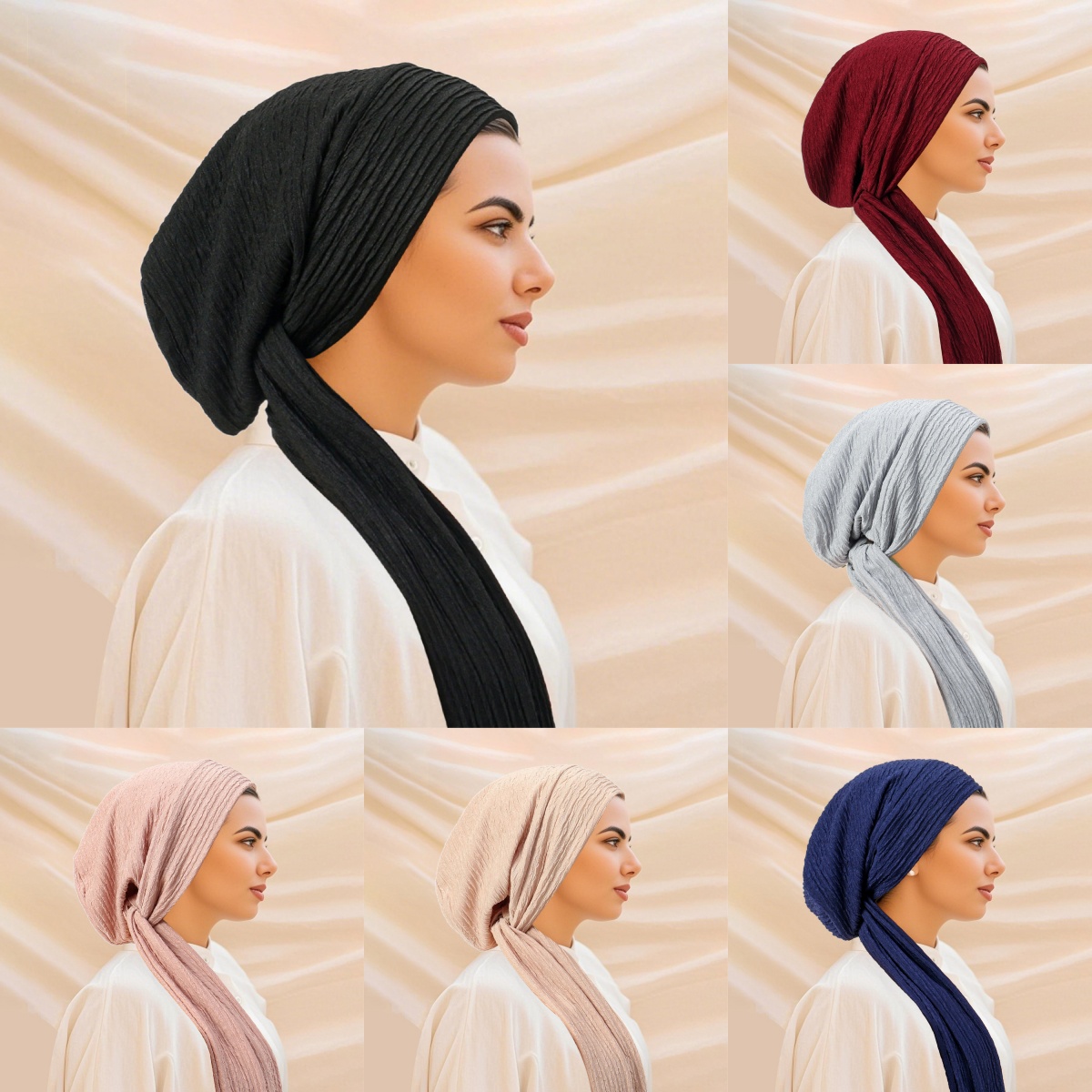 Turban Hijab de couleur unie, couvre-chef à longue queue, chapeaux musulmans élastiques, casquette de chimio respirante pour femmes et filles, nouvelle collection
