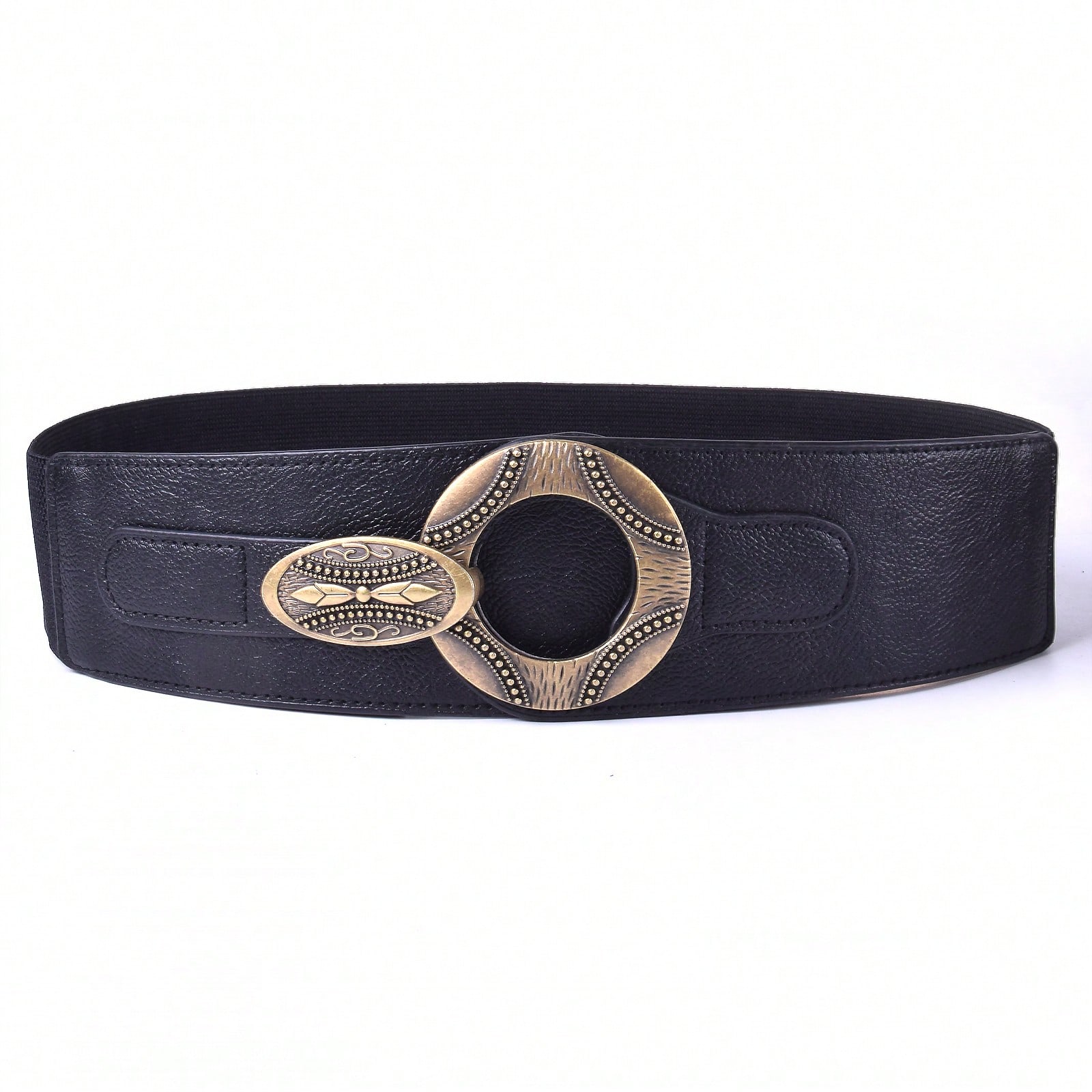 Ceinture large pour femme en cuir avec boucle en métal doré rétro, ceinture à boucle entrelacée pour robe, combinaison et manteau