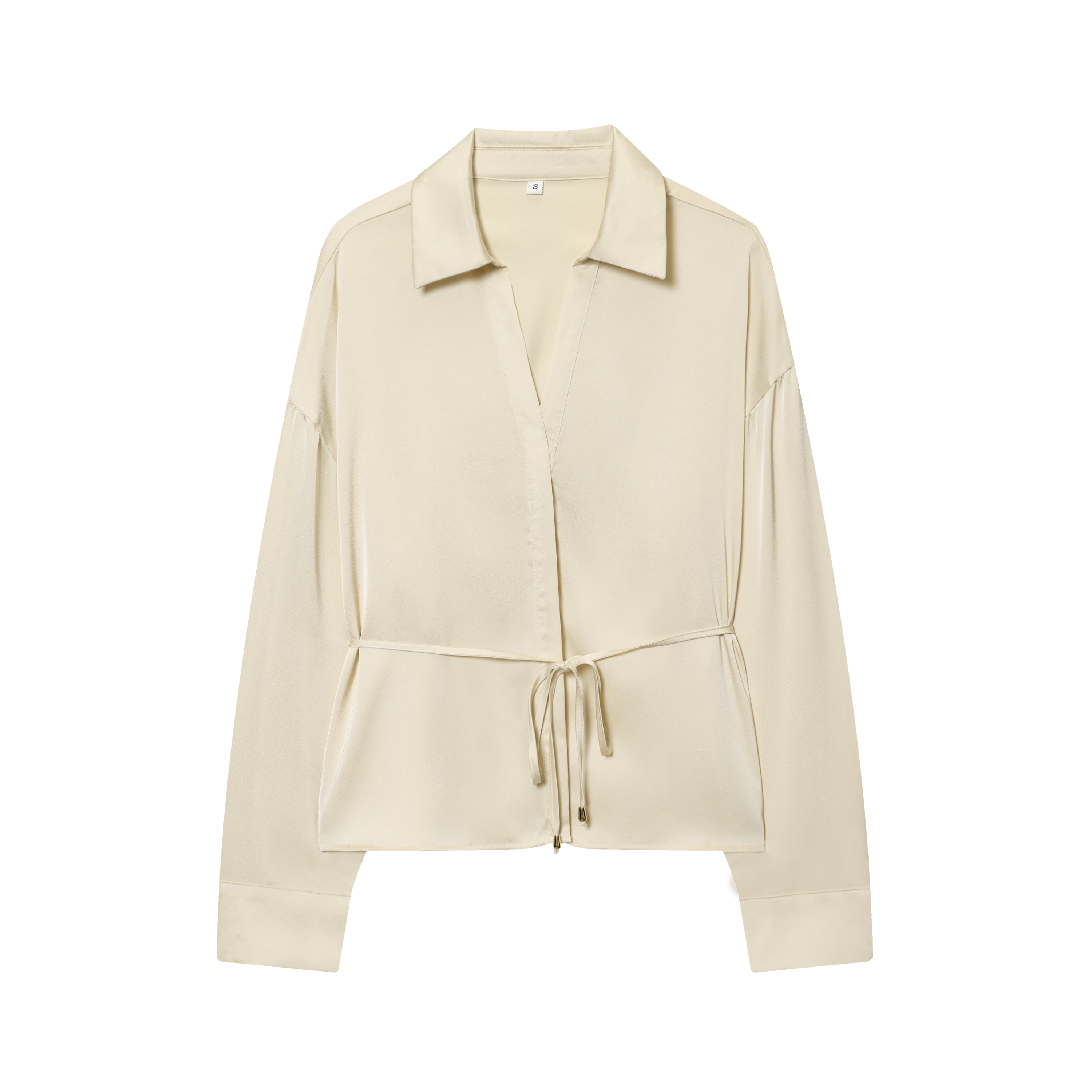 BSAY chemise en satin vêtements pour femmes 2025 automne nouveau noeud ceinture bouton à manches longues blouses chic bureau dames hauts mujer