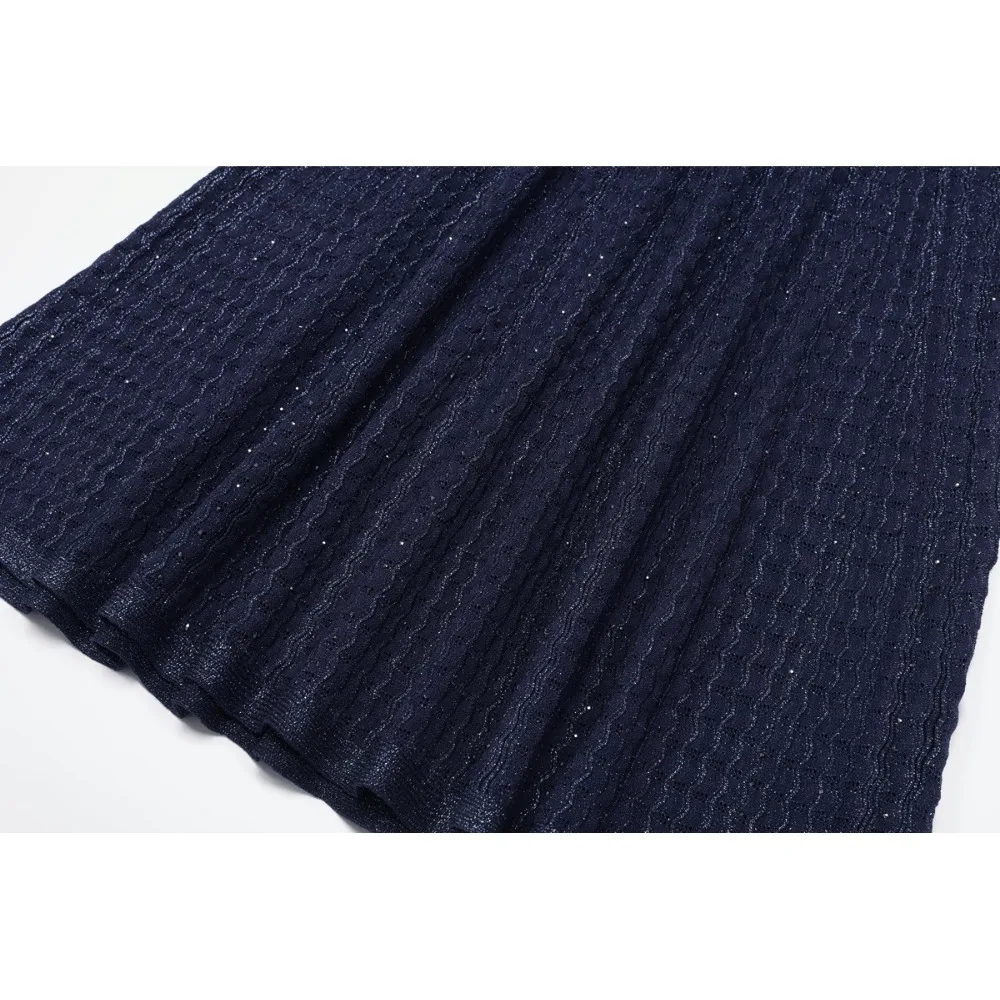 Robe de haute qualité pour femmes, col rond, manches courtes, robes en tricot, printemps automne, nouvelle robe midi diamantée pour femme