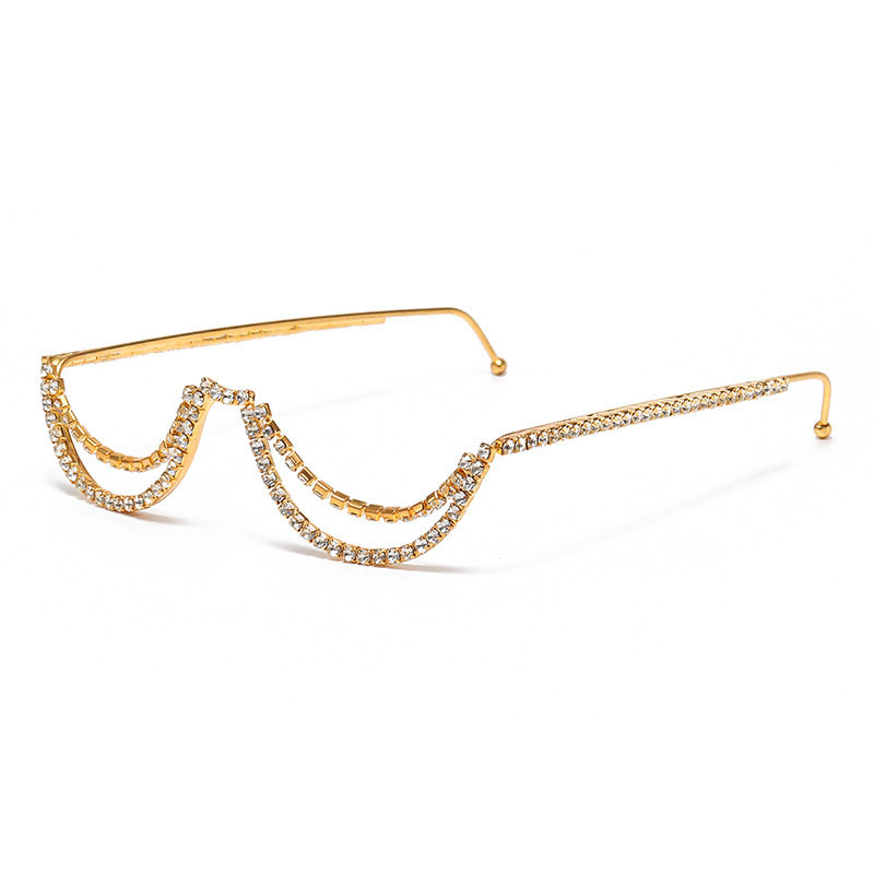 Dames mode demi-monture lunettes demi-monture sans lentille monture de lunettes Double couche mousseux strass monture de lunettes