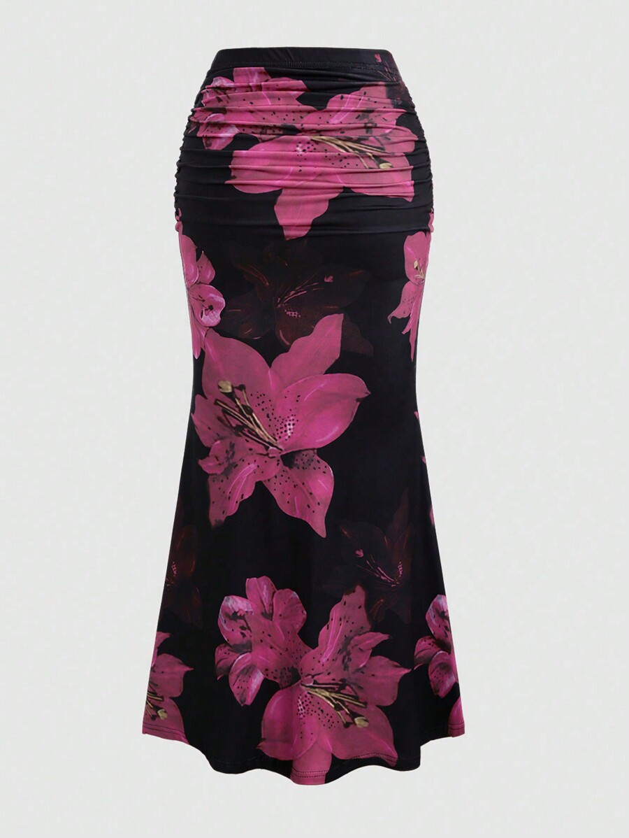Jupe trapèze plissée pour femmes, Vintage, imprimé floral, froncée, moulante, été, loisirs, vacances, jupe longue