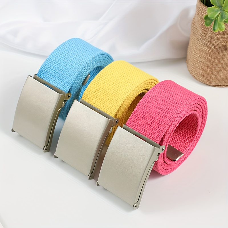 Ceinture tissée en toile de coton et polyester pour femmes, ceinture à boucle lisse givrée, disponible en plusieurs couleurs, ceinture de couleur bonbon