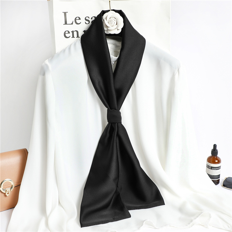 Foulard Long en Satin de soie pour femmes, écharpe de couleur unie, bandeau de mode, sac, écharpe, 14x145CM, 2023