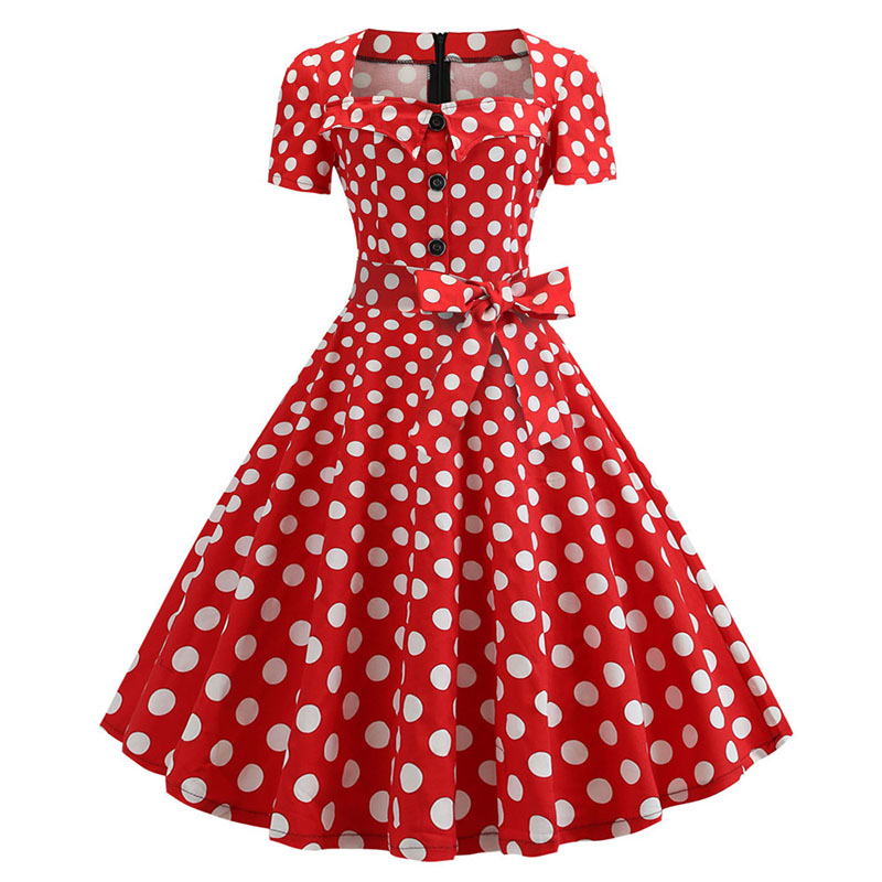 Femmes col carré élégant Vintage Robe d'été à manches courtes Robe Midi Robe Femme décontracté bureau Robe de soirée