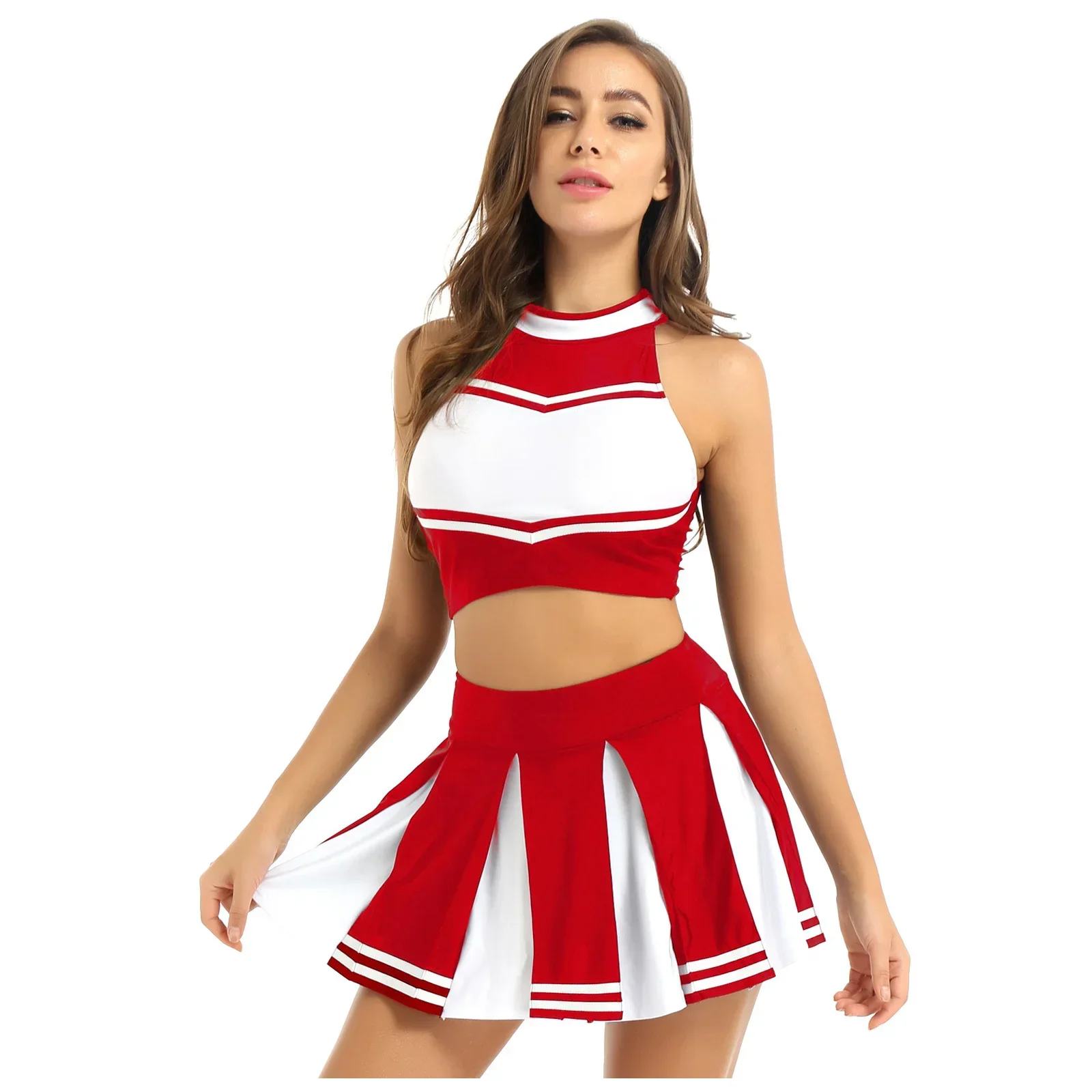 Costume de carnaval 2 pièces pour femmes adultes, uniforme de pom-pom girl, tenue de Cosplay, haut court avec Mini jupe, déguisement d'halloween, fête