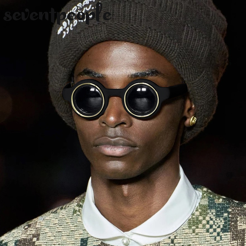 Lunettes de soleil rondes punk pour hommes 2026 – Design de marque de luxe, style steampunk, pour l'été, nouvelle mode, petites montures, lunettes de protection