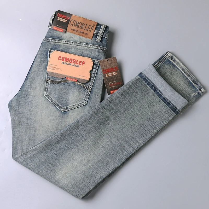 Jean de marque de luxe léger haut de gamme pour hommes, rétro, coupe Slim, droit, polyvalent, décontracté, gris, épais, automne et hiver