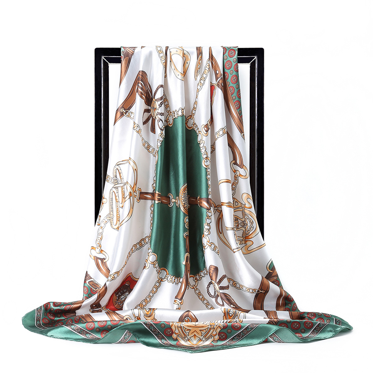 Grands foulards Hijab pour femmes, écharpe en Satin de soie imprimé à la mode, 90cm x 90cm, marque de luxe, châles carrés, foulards pour dames