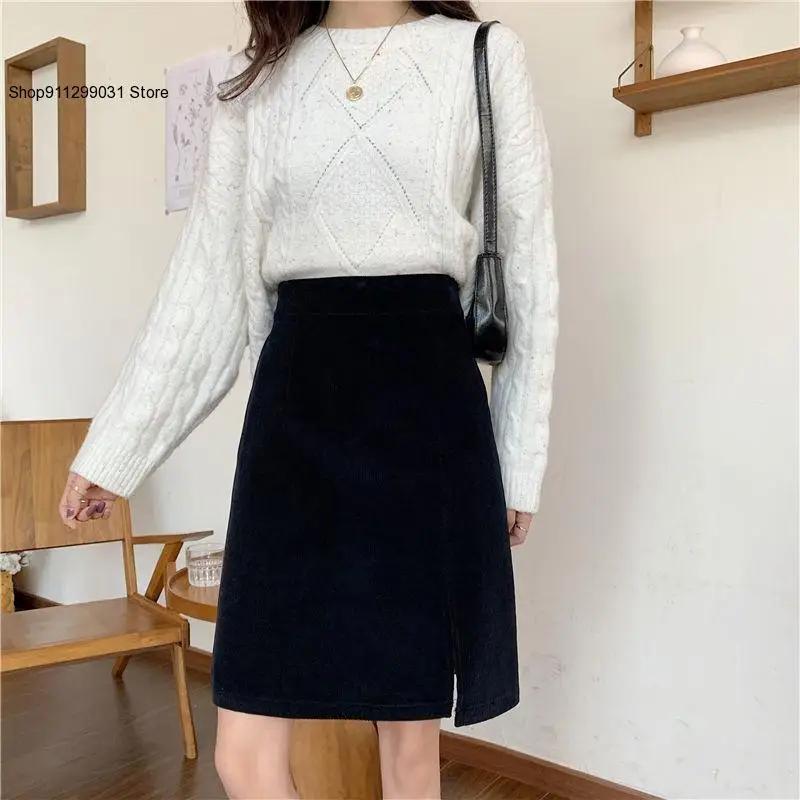 Jupe Style collégial pour femmes, mode décontractée, quotidien, pur velours côtelé, épais, chaud, confortable, Simple, Vintage, automne