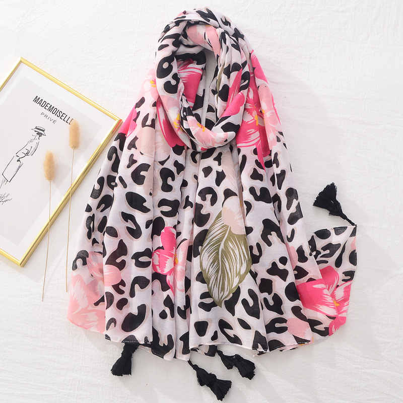 Nouvelle marque de mode léopard Floral gland Viscose châle écharpe dame luxe Pashmina Hijabs et enveloppes Foulard musulman Sjaal 180*90Cm