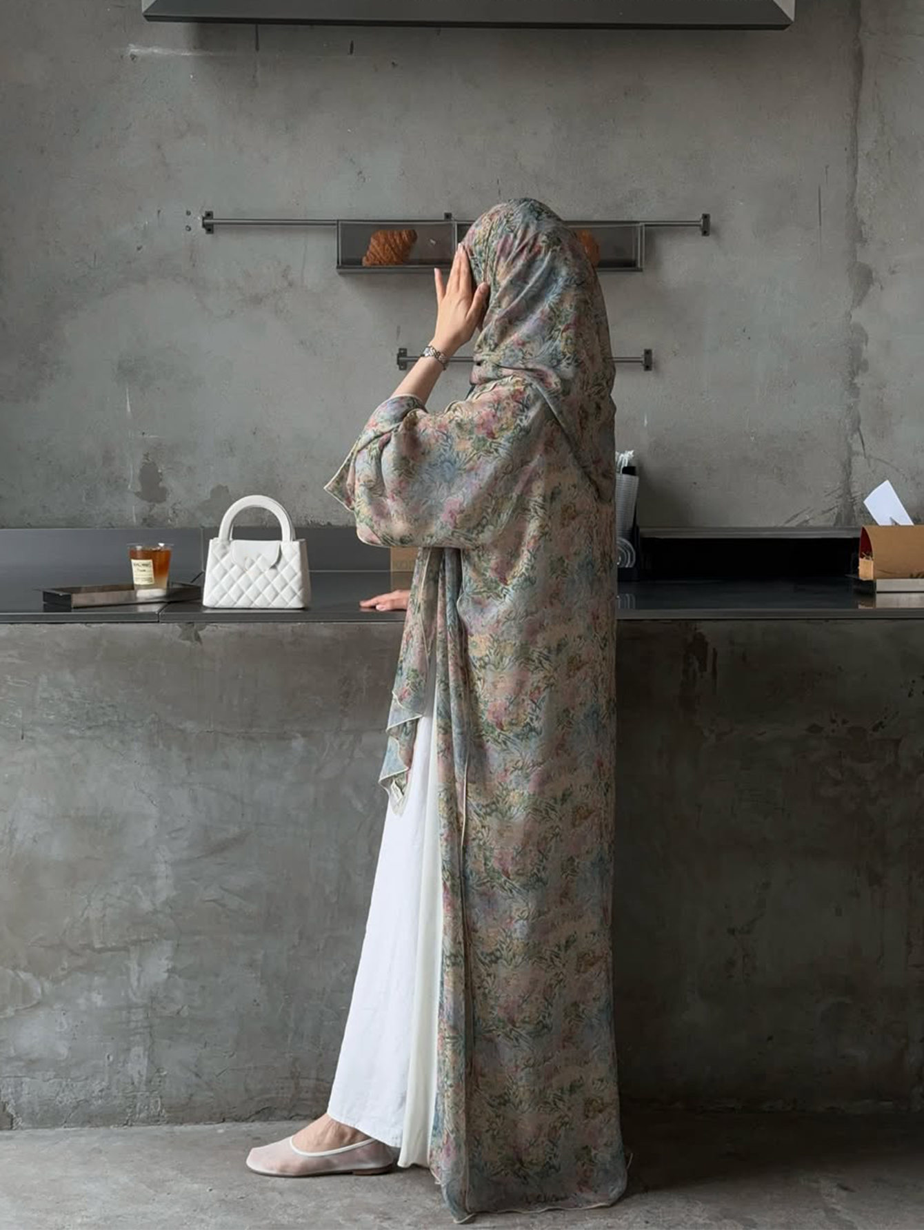 Cardigan traditionnel arabe élégant du moyen-orient, Robe Abaya à manches longues et imprimé Floral avec foulard