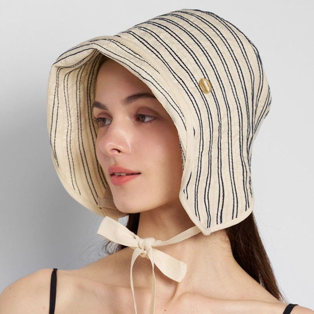 Chapeau de pêcheur tendance à rayures pour femme, respirant, à large bord, chapeau de soleil d'été polyvalent, casquette de pêcheur protectrice contre le soleil