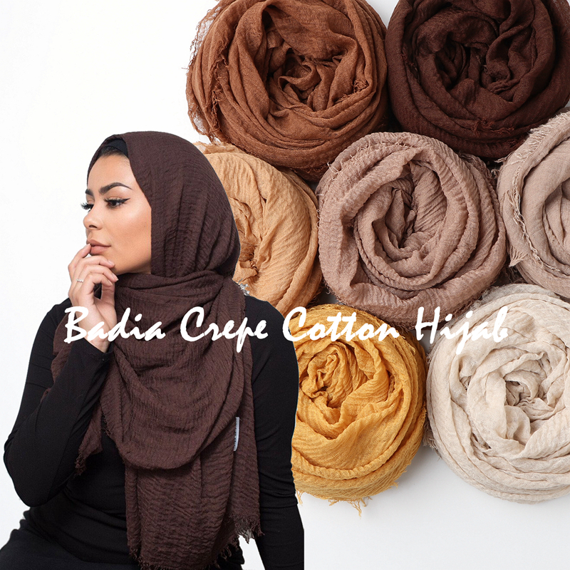 Foulard Hijab en Coton Froissé pour Femme, Uni, Maxi, Voile Musulman Doux et Léger 90*180cm