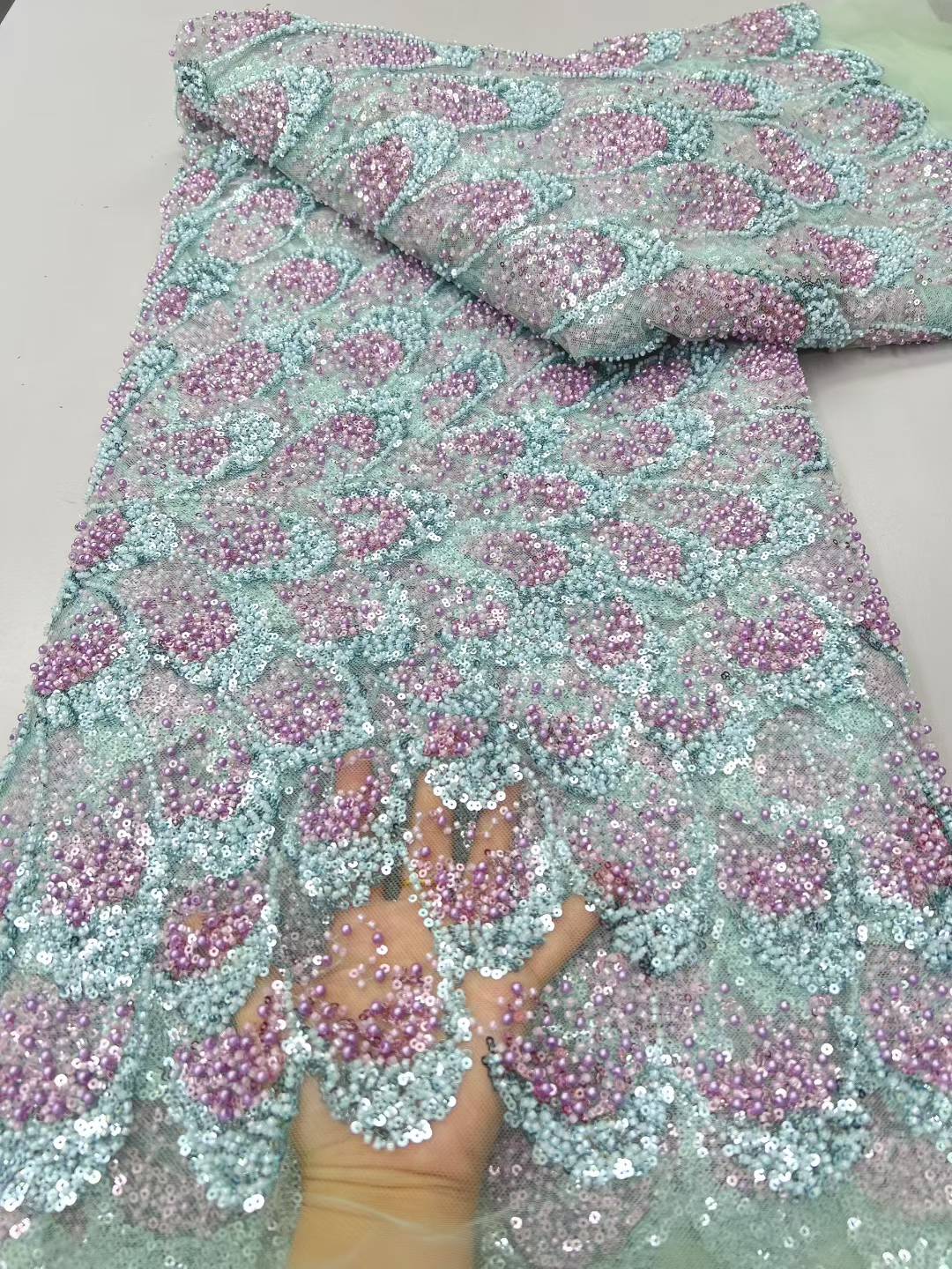 Nouveau Design de mode afrique nigérian motif artistique broderie à la main paillettes offre spéciale perles françaises Tulle dentelle pour robe de soirée