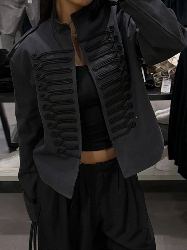 Manteau d'automne pour femme, veste Napoléon, blazer court à panneaux plissés, col montant, épaules rembourrées, tenue de bureau, vêtements pour femme