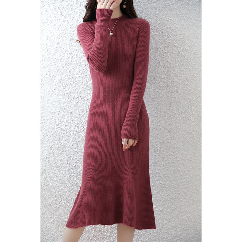 Robe pull en cachemire à col rond pour femme, 100% laine mérinos, robe de soirée élégante, pull femme, jupes décontractées, automne, hiver