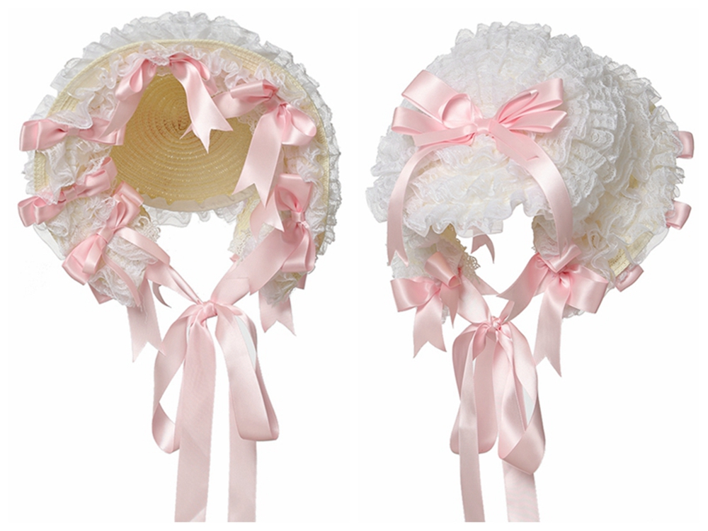 Chapeau en dentelle Lolita pour femmes, chapeau de paille victorien pour fête